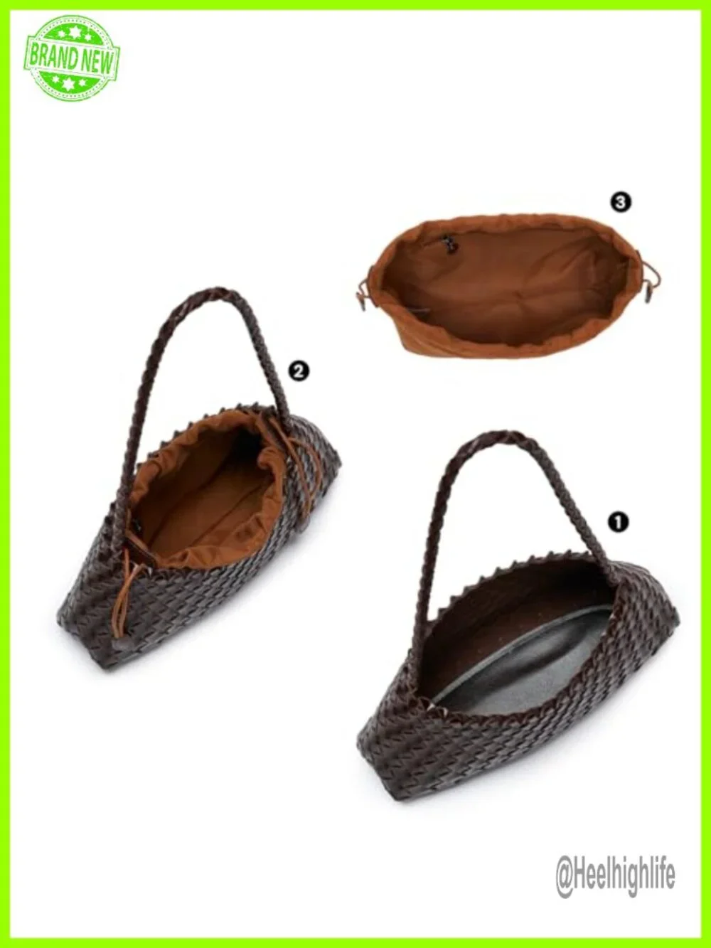 Vegan Leather Braided Strap Shoulder Bag with Inner Drawstring Pouch